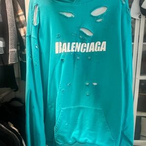 Balenciaga Distressed Teal Hoodie